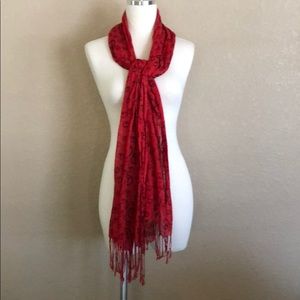 Red & Black Peace Sign Scarf with Fringe